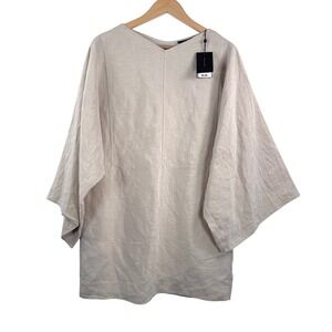 Massimo Dutti Linen Blend voluminous Sleeve tunic dress lagen look tan sz M